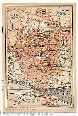 SAINT QUENTIN SOMME RIVER ELYSEES ANTIQUE FRENCH CITY MAP WAGNER & LEIPZIG 1909 - K-townConsignments