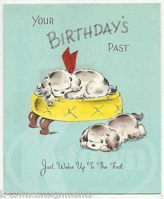 Cute Puppy Dogs Vintage Graphic Art Belated Birthday Greetings Card - K-townConsignments