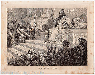 King Solomon in All His Glory Religious Art Antique Bible Engraving Print - K-townConsignments