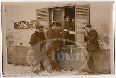 YOUNG WWI SOLDIERS AT THE REGIMENTAL SHOP ANTIQUE FRENCH NEWS PRESS PHOTO - K-townConsignments