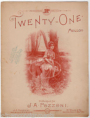 TWENTY-ONE J.L. MOLLOY ANTIQUE GRAPHIC ART SHEET MUSIC SONG BY J.A. POZZONI - K-townConsignments