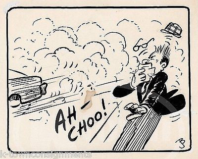 AHCHOO STREET CAR SMOG POLUTION HUMOR ORIGINAL INK SKETCH WWII ARTIST JACK BRYAN - K-townConsignments