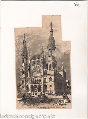 EMANUEL HEBREW TEMPLE NEW YORK CITY JEWISH ANTIQUE ENGRAVING ART PRINT 1868 - K-townConsignments