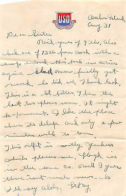 WWII SOLDIER OAHU HAWAII ORIGINAL HANDWRITTEN USO STATIONERY LETTER HOME 1943 - K-townConsignments