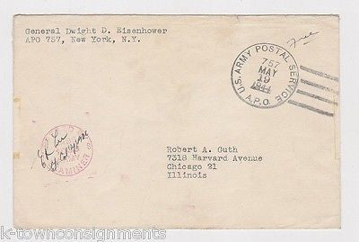 WWII GENERAL DWIGHT EISENHOWER CENSOR SIGNED WARDATE POSTAL MAIL COVER 1944 - K-townConsignments