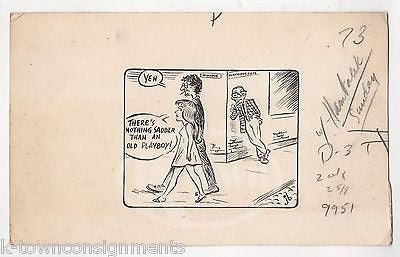 CREPPY OLD HIPSTER PLAYBOY GAWKING ORIGINAL NEWS CARTOON SIGNED INK SKETCH - K-townConsignments