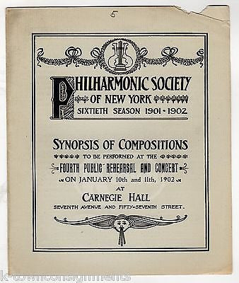 SISTERS SYMPHONY ORCHESTRA ANTIQUE NY PHILHARMONIC SOCIETY CONCERT PROGRAM 1902 - K-townConsignments