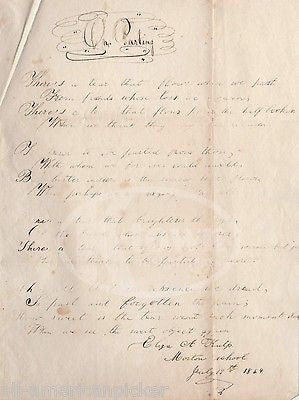 HEAVENLY REST & ON PARTING WILLIAM TAPPAN ANTIQUE POETRY DOCUMENT AMERICANA 1849 - K-townConsignments