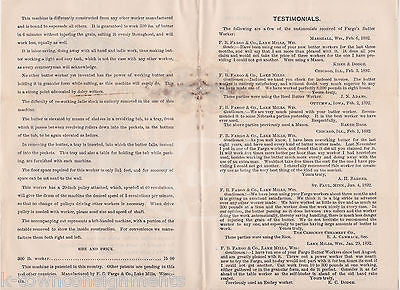 FARGO'S BUTTER WORKER MACHINE ANTIQUE DAIRY FARMING INVENTION ADVERTISING FLYER - K-townConsignments