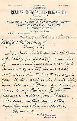 READING CHEMICAL COMPANY PENNSYLVANIA ANTIQUE FARM ADVERTISING LETTERHEAD 1891 - K-townConsignments