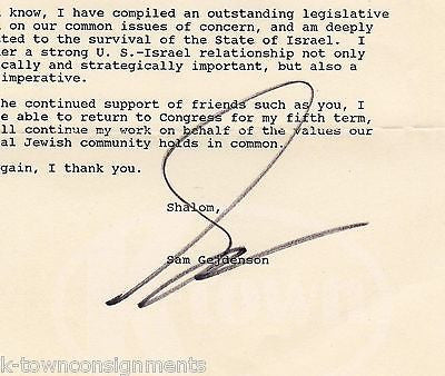 SAM GEJDENSON CONNECTICUT CONGRESSMAN AUTOGRAPH SIGNED RE-ELECT LETTERHEAD NOTE - K-townConsignments