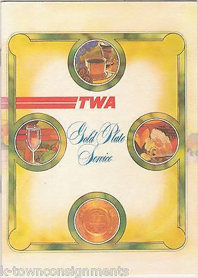 TWA TRANS WORLD AIRLINES VINTAGE GOLD PLATE SERVICE GRAPHIC ADVERTISING MENU - K-townConsignments