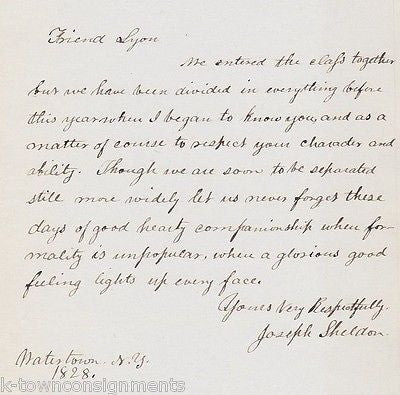 JOSEPH SHELDON WATERTOWN NY LANDOWNER ANTIQUE AUTOGRAPH SIGNED YALE LETTER 1851 - K-townConsignments