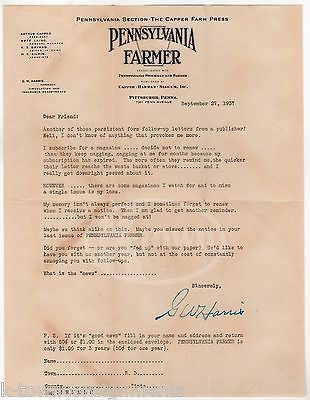 PENNSYLVANIA FARMER MAGAZINE HUMOROUS ANTIQUE STATIOENRY SALES LETTERHEAD 1937 - K-townConsignments