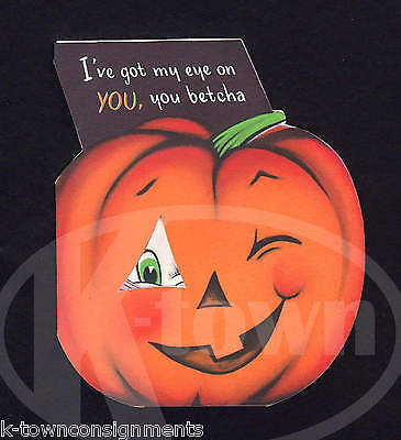 Black Cat & Jack-O-Lantern Pumpkin Vintage Graphic Art Halloween Greetings Card - K-townConsignments