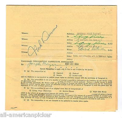 EDWARD LISBONA ELVIS SONG GENTLY VINTAGE AUTOGRAPH SIGNED MUSIC CONTRACT 1950 - K-townConsignments