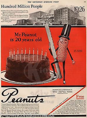 MR PEANUT 20th ANNIVERSARY BIRTHDAY ANTIQUE GRAPHIC MAGAZINE ADVERTISING PRINT - K-townConsignments