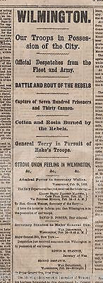 SHERMAN'S MARCH WILMINGTON BATTLE & CAPTAIN BEALL EXECUTION CIVIL WAR NEWSPAPER - K-townConsignments