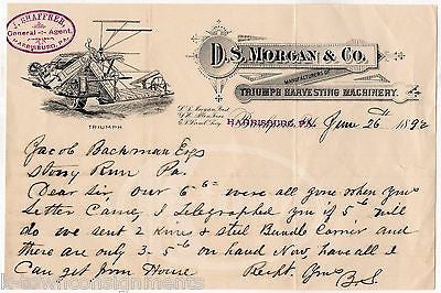 DS MORGAN TRIUMPH HARVESTING MACHINERY ANTIQUE GRAPHIC ENGRAVING LETTERHEAD 1892 - K-townConsignments