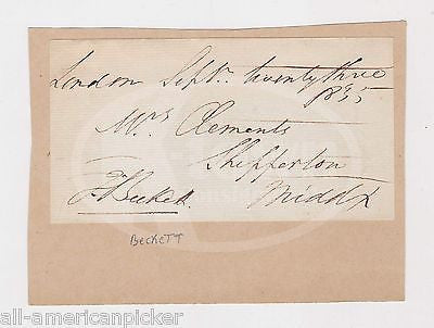 SIR JOHN BECKETT 2nd BARONET TORY POLITICIAN ANTIQUE AUTOGRAPH SIGNED FREE FRANK - K-townConsignments