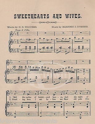 SWEETHEARTTS & WIVES ERNEST SYMONS SONG ANTIQUE ENGRAVING SHEET MUSIC - K-townConsignments