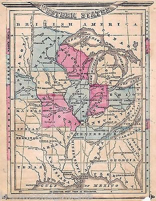 GREAT LAKES WESTERN STATES AMERICA ANTIQUE HAND COLORED GRAPHIC ILLUSTRATED MAP - K-townConsignments