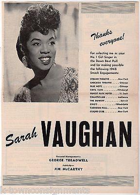 SARAH VAUGHAN NUMBER 1 JAZZ MUSIC SINGER VINTAGE MAGAZINE ADVERTISING PRINT - K-townConsignments