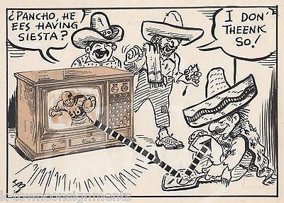 MEXICAN AMERICAN FOOTBALL NFL SIESTA HUMOR ORIGINAL SIGNED NEWS CARTOON SKETCH - K-townConsignments