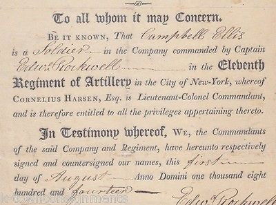 WAR OF 1812 NEW YORK 11th ARTILLERY CORNELIUS HARSEN AUTOGRAPH SIGNED DOCUMENT - K-townConsignments