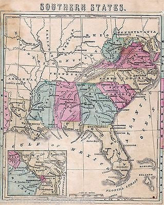 SOUTHERN STATES AMERICA CAROLINAS ANTIQUE HAND COLORED GRAPHIC ILLUSTRATED MAP - K-townConsignments