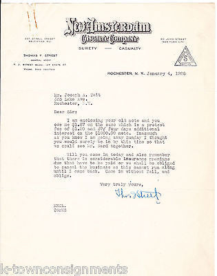 NEW AMSTERDAM CASUALTY INSURANCE THOMAS STREET ANTIQUE SIGNED LETTERHEAD 1928 - K-townConsignments