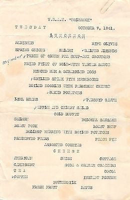 USAT HOLBROOK WWII TRANSPORT SHIP VINTAGE MILITARY LUNCH ORDER MENU 1941 - K-townConsignments