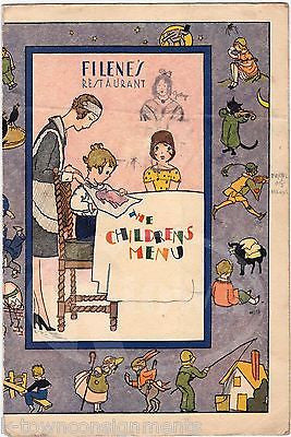 FILENE'S RESTAURANT ANTIQUE GRAPHIC ART FAIRYTALE CHILDREN'S DINNER MENU - K-townConsignments