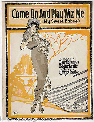 COME ON AND PLAY WIZ ME MY SWEET BABY ANTIQUE GRAPHIC ART FLAPPER SHEET MUSIC - K-townConsignments