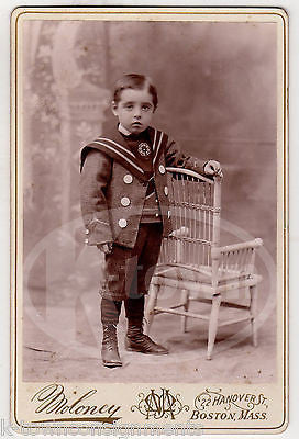 CUTE ETHNIC BOY IN ETHNIC CLOTHING BOSTON MASS ANTIQUE CABINET CARD PHOTO - K-townConsignments