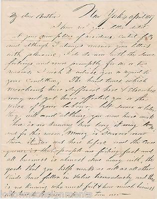 NEW YORK CITY ECONOMIC HARDSHIPS ANTIQUE HANDWRITTEN LETTER WARNING BROTHER 1829 - K-townConsignments