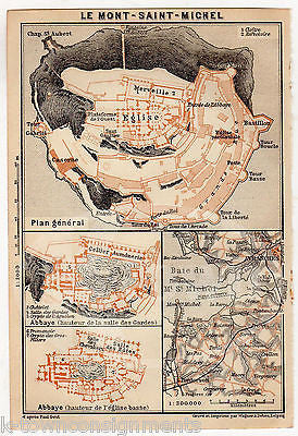LE MONT - SAINT - MICHEL FRANCE ANTIQUE TRAVEL CITY MAP WAGNER & LEIPZIG 1909 - K-townConsignments