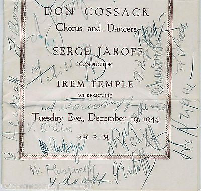 DON COSSACK SERGE JAROFF CHORUS DANCERS AUTOGRAPH SIGNED TEMPLE CONCERT PROGRAM - K-townConsignments