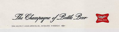 MILLER HIGH LIFE THE CHAMPAGNE OF BOTTLES BEER VINTAGE GRAPHIC ADVERTISING MENU - K-townConsignments