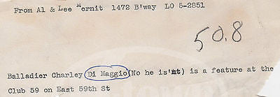 CHARLEY DiMAGGIO CLUB 59 BIG BAND SINGER VINTAGE BORIS BAKCHY PROMO PHOTO 1955 - K-townConsignments