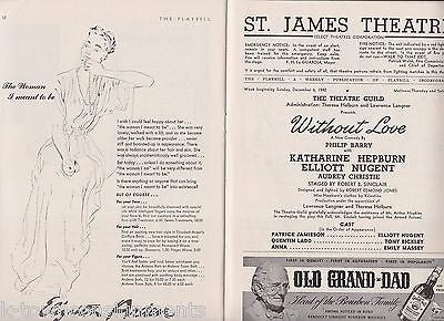 KATHERINE HEPBURN WITHOUT LOVE THEATRE ACTRESS VINTAGE PLAYBILL & SHOW TICKETS - K-townConsignments