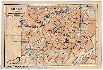 ARRAS FRANCE CASERNES GARE ANTIQUE FRENCH CITY MAP WAGNER & LEIPZIG 1909 - K-townConsignments