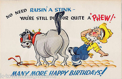 FARMER BROWN HORSE FART HUMOR VINTAGE UNUSED MOTION GRAPHIC ART BIRTHDAY CARD - K-townConsignments