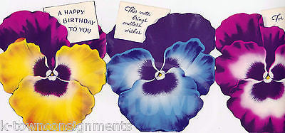 Beautiful Bright Flowers Fold-Out Vintage Graphic Art Birthday Greetings Card - K-townConsignments