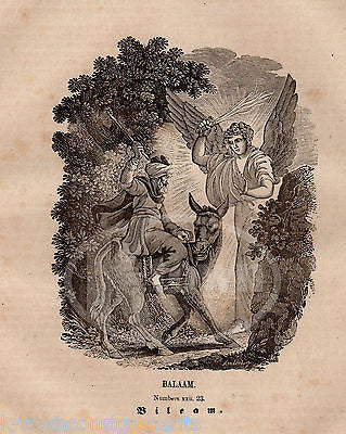 BALAAM  MEETS ANGEL ON HIS DONKEY NUMBERS 22 ANTIQUE BIBLE ENGRAVING PRINT 1829 - K-townConsignments