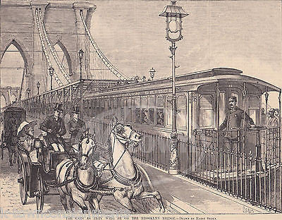 BROOKLYN BRIDGE RAILROAD SUBWAY CARS ANTIQUE GRAPHIC NEWS ENGRAVING PRINT 1883 - K-townConsignments