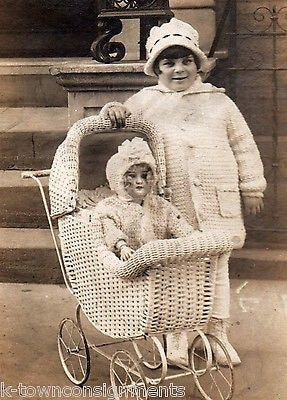 CUTE LITTLE BOB-CUT GIRL VICTORIAN ANTIQUE DOLL & WICKER CARRIAGE ANTIQUE PHOTO - K-townConsignments