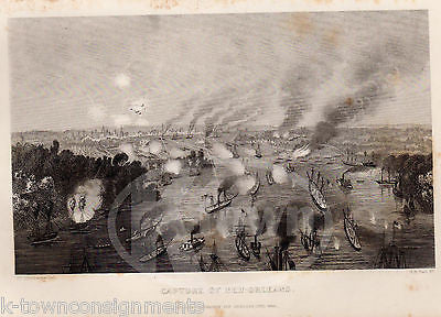 NEW ORLEANS CIVIL WAR NAVY BATTLE SCENE ANTIQUE GRAPHIC ENGRAVING PRINT 1863 - K-townConsignments