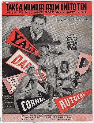 COLLEGE RHYTHM MOVIE TAKE A NUMBER FROM ONE TO TEN ANTIQUE GRAPHIC SHEET MUSIC - K-townConsignments
