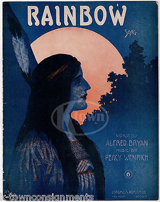 RAINBOW SONG NATIVE AMERICAN SQUAW ANTIQUE GRAPHIC ILLUSTRATED SHEET MUSIC 1908 - K-townConsignments